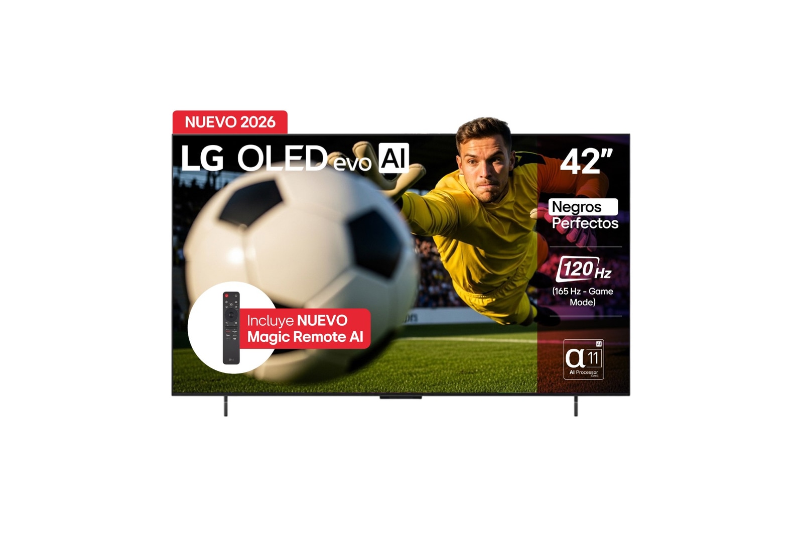 Vista frontal de TV LG 42" OLED evo AI C6 – Imagen perfecta para vivir cada Jugada OLED42C6PSA